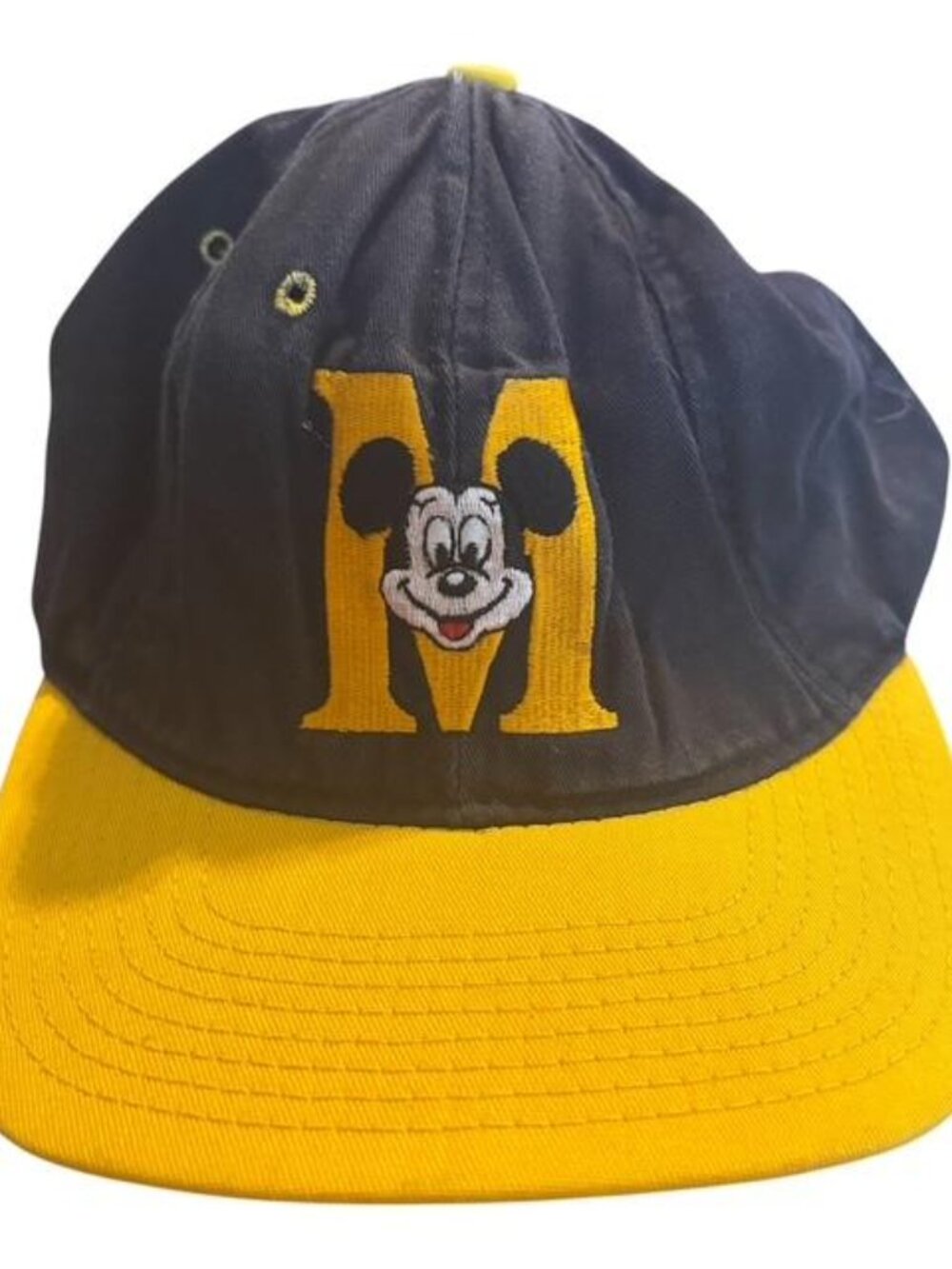 Vintage Disney Mickey Mouse Navy Yellow Baseball Cap Hat Made in the USA